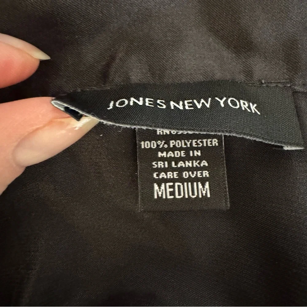 Jones New York Black Satin Pajama Set with Gold Trim